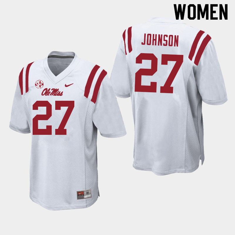 Women #27 Tysheem Johnson Ole Miss Rebels College Football Jerseys Sale-White - Click Image to Close